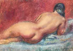 Reclining Nude by Clara Klinghoffer, oil on masonite, sold Apr 2021
