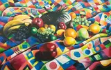 Fruit on Quilt with Pineapple by Lowell Nesbitt, 1988, oil on canvas, sold May 2021