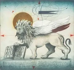 Untitled (Winged lion) by Alois Janák, 1980, etching with aquatint, E.A, sold May 2021