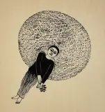 Se Va a la Luna by Santos Chavez Alister Carinao, woodcut on paper, sold May 2021