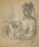 Study for Gerda and her Cat by Clara Klinghoffer, c.1960, graphite on paperboard, sold May 2021
