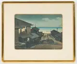 Cloudy Day in Mizuki, Ibaraki Prefecture by Kawase Hasui, 1946, woodcut in color, sold May 2021