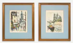 Parisian Landmarks (2) by Robert Le Berger, c.1960, watercolor on paper, sold May 2021