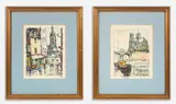 Parisian Landmarks (2) by Robert Le Berger, c.1960, watercolor on paper, sold May 2021