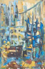 Blue Cityscape by Gene Hutner, c.1960, oil on canvas, sold May 2021