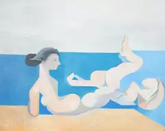 Bathers at the Sea by Leonard Alberts, oil on canvas, sold May 2021