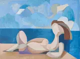 Reclining Nude on The Beach by Leonard Alberts, oil on canvas, sold May 2021