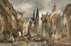 Cathedral Exterior by Jan de Vogel, 1949, oil on canvas (unstretched), sold May 2021