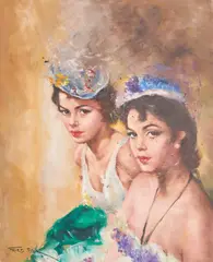Two Parisiennes by Pál Fried, oil on canvas (unstretched), sold May 2021