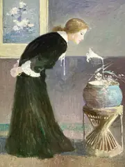 A Fragrant Lily by Lawrence, oil on canvas (unstretched), sold May 2021