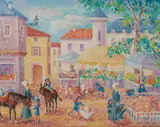 Untitled (Market scene) by Jean Lareuse, 1976, oil on canvas, sold May 2021