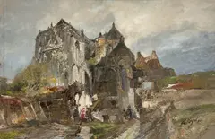 Cathedral and Canal by Jan de Vogel, c.1950, oil on canvas (unstretched), sold May 2021