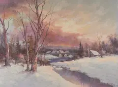 Untitled (Snow at Dusk) by Hyun Bo Yoo, oil on canvas (unstretched), sold May 2021