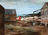 Outside The Huts, Thursday Island by Ray Crooke, oil on hessian, offered Apr 2013