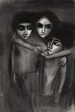 Family Group by Robert Dickerson, 1970s, charcoal on paper, sold Apr 2013