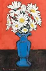 Flowers In A Blue Vase by Geoff Jones, oil on composition board, sold Apr 2013