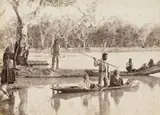 Aboriginal Group Fishing On The Lower Murray River, Near Chowilla Station, South Australia by Charles Bayliss, c.1886, vintage print albumen silver photograph, sold Nov 2012