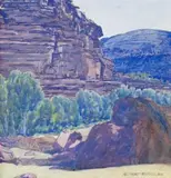 Central Australian Landscape by Albert Namatjira, watercolour on paper, offered Nov 2012