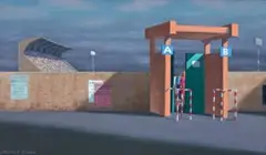 Second Study For Stadium Entrance by Jeffrey Smart, 1999, oil on canvas, sold Nov 2012