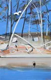 Shoalhaven Landscape With Black Swan And Cockatoo by Arthur Boyd, c.1985, oil on composition board, sold Nov 2012
