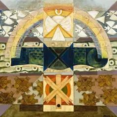 Rainbow Celebration by Leonard French, c.1977, enamel and hessian on composition board, sold Aug 2012