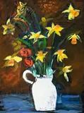 Daffodils In A White Vase by Charles Blackman, c.1985, oil on canvas, sold Aug 2012