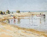 Figures On Foreshore At Low Tide by Arthur Boyd, c.1938, oil on canvas on board, sold Aug 2012