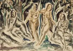 Composition by Russell Drysdale, 1937, watercolour and pencil on paper, sold Aug 2012