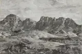 Ramparts Of Wilpena Range by Hans Heysen, 1945, charcoal, chalk and ink wash on paper, sold Aug 2012