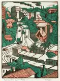 Sydney Tram Line by Eveline Winifred Syme, 1936, colour linocut, sold Aug 2012
