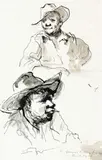 Two Stockmen by Russell Drysdale, 1960, ink and wash on paper, sold Aug 2012