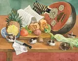 The Lute On A Kitchen Table by Donald Friend, 1985, watercolour and ink on paper, sold Aug 2012