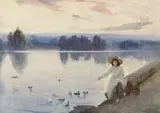 Feeding The Ducks by Albert Henry Fullwood, 1910, watercolour on paper, sold Aug 2012