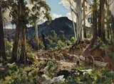 Hauling The Logs by Harold Septimus Power, 1943, oil on canvas on composition board, sold Aug 2012
