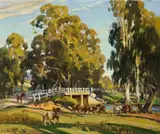 Cattle At The Bridge by Harold Septimus Power, oil on canvas on composition board, sold Aug 2012