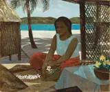 Native Woman With Frangipani by Ray Crooke, oil on canvas on composition board, sold Aug 2012