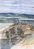 Construction: Thompson River Dam Under Construction by Michael Shannon, 1984, charcoal and pastel on paper, sold Aug 2012