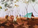 The Roo Shooters’ Camp, West Queensland by Hugh Sawrey, oil on canvas, sold Aug 2012