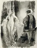 The Invitation by Norman Lindsay, ink and wash on paper, sold Aug 2012