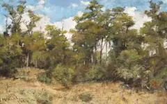 Gum Trees – Mt Macedon by Frederick McCubbin, 1904, oil on canvas, sold May 2012