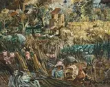 Wheatfield And Potato Diggers by John Perceval, 1947-67, tempera, resin and oil on canvas on composition board, offered May 2012