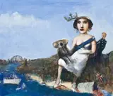 Queen In Sydney by Garry Shead, 1995, oil on composition board, sold May 2012