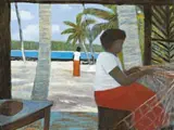 Islanders Mending Nets by Ray Crooke, oil on canvas, sold May 2012