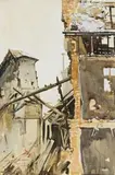 Damaged Buildings, Peronne by Arthur Streeton, 1918, watercolour and pencil on paper, offered May 2012