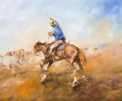 Blocking The Leaders by Hugh Sawrey, oil on composition board, sold May 2012