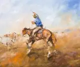 Blocking The Leaders by Hugh Sawrey, oil on composition board, sold May 2012