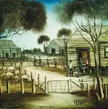Smoko At The Woolshed by Pro Hart, oil on composition board, sold May 2012