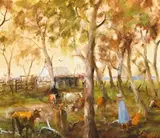 The Cow Cocky’S Wife by Hugh Sawrey, oil on composition board, sold May 2012