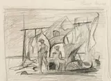 Study For Deserted Outstation by Russell Drysdale, c.1945, ink on paper, sold May 2012