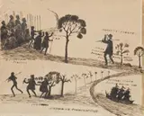 Buckley’S Escape by Tommy McRae, 1890s, pen and ink on paper, sold Apr 2012